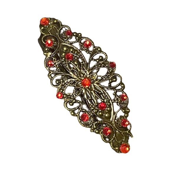 Ornate Gold Hair Clip with Red Crystal Accents - Picture 2 of 3